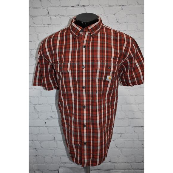 Carhartt Work Shirt Mens Size XL Red Plaid Cotton Front Pocket Short Sleeve - Picture 2 of 6